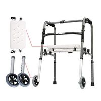 SACKDERTY-stool Folding Shower Chair Rollator with 2 Wheels,Heavy-Duty Elderly Walker - Adjustable Height Steel Mobility Aid Walking Frame with Seat