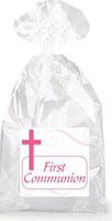 Girls Pink Cross First Communion Party Favor Bags with Ties - 12pack