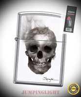7043 Spazuk Smoking Skull Street Chrome Finish Lighter with Flint Pack - Premium Lighter Fluid (Comes Unfilled) - Made in USA!