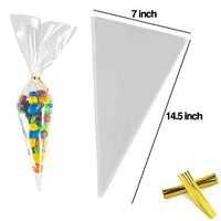 We Moment Clear Cone Bags Cellophane Cello Treat Transparent Plastic OPP Bags with Twist Ties,Pack of 100