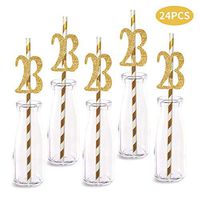 23rd Birthday Paper Straw Decor, 24-Pack Real Gold Glitter Cut-Out Numbers Happy 23 Years Party Decorative Straws