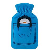 Classic Rubber Hot/Cold Water Bottle with Soft Fleece Cover (400ML,Blue)