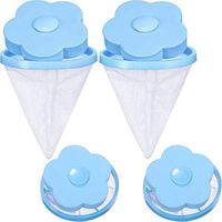 4 Pieces Reusable Washing Machine Lint Catcher Household Washing Machine Lint Mesh Bag Hair Filter Net Pouch Washer Hair Catcher (Blue)