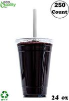 Clear Plastic Disposable Cups with Lids and Smoothie Straws 250 count - 24 oz (ounces) Clear PET Cup for Smoothies, Protein Shakes, Bubble Tea, Iced Coffee, Boba, Fresh Juice, Meal Prep, Party Cup
