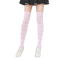 Eliffete Long Pink Sport Stockings Thigh High Striped Over The Knee Socks Cotton