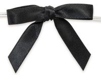 BLACK 2" Pre-Tied Satin Bowswith 4-1/2" Twist Ties~ 3/8" ribbon 20 unit, 12 pack per unit.