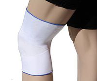 Alpha Medical Elastic Slip On Compression Knee Support (Large, White w/Blue Trim)