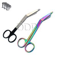 DDP New Lister Bandage Scissors 5.5" Multi Color Rainbow Color + Black Color Stainless Steel (Set of 2 Each)