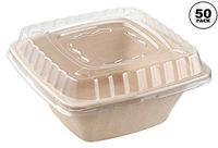 [50 Pack] 32oz Compostable Square Container Eco Friendly Bowls with Lids - Square Bowl Tree Free Sugarcane Bagasse Meal Prep Bento Boxes Take Out Catering Microwavable Deep Container by EcoQuality
