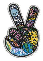 Dan Morris - Celestial Peace Hand Fingers - Embroidered Patch,Blue, Yellow and Green,2.5" x 3.5"