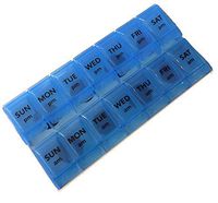 Apex 7- Day Push to Open Pill Organizer, 1x Per Day or AM/PM (AM/PM with Tray, Blue)