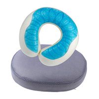 Set of 2pcs Washable Cover Gel Memory Foam Cool Pillow with Orthopedic Chair Seat Hemorrhoid Coccyx Tailbone Support Cushion Pad Set Kit
