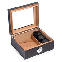 Espresso Wood Medicinal Herbs Humidor Humidistat and External Hygrometer with 3 Black Marble Canisters