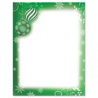 Green Flourish and Ornaments Christmas Letter Papers - Set of 25 Christmas Stationery Papers are 8 1/2" x 11", Compatible Computer Paper