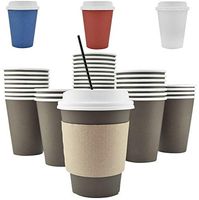 100 Pack - 12 Oz [8, 16, 20] Disposable Hot Paper Coffee Cups, Lids, Sleeves, Stirring Straws To Go
