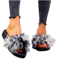 Cenglings Womens Slides,Arch Support Sandals with Faux Fur Comfort Fuzzy Slippers Open Toe Platform Shoes Plus Size Sandals(Dark Gray,38)