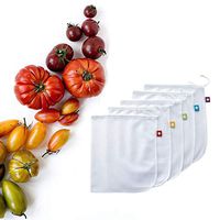 VEZARON Reusable Produce Bags – Washable Mesh Bags for Fruits and Vegetables, Tough and Tear Proof, Eco-Friendly Cloth Fabric, Set of 5 (White)