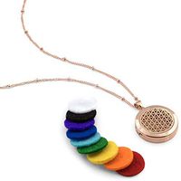 Flower of Life Aromatherapy Necklace, 9 diffusing Pads, Branded AromaLove Bag (Rose Gold)