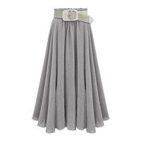 Veodhekai Womens Skirt Mermaid Solid Color Skirts with Belt Pleated Long Maxi Skirt Elegant Cute Gray