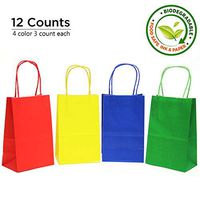 12CT Small Primary Assorted Biodegradable, Food Safe Ink & Paper, Premium Quality Paper (Sturdy & Thicker), Kraft Bag with Colored Sturdy Handle