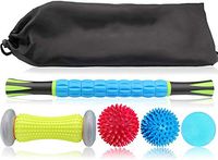 Massage Ball Set & Muscle Roller Massager for Deep Tissue Trigger, Pain Relief, Plantar Fasciitis Foot Recovery - 1 Roller Stick, 1 Massage Roller, 2 Spiky Balls & 1 Lacrosse Ball - Include Carry