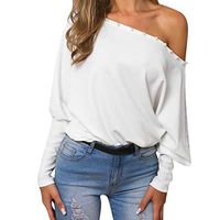 Meikosks Women's Batwing Long Sleeve Jumper Off Shoulder Top Solid Color Loose Pullover White