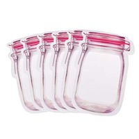 MISAZ 10 Pieces Jar Shape Zipper Bag, 380ML Resealable Food Storage Bags for Store Snacks, Nuts, Fruits, Cookies, Sandwich, Keep Fresh, Pink