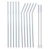 Set of 12 Stainless Steel Reusable Straws, Ultra Long 10.5 Inches Drinking Metal Straws with Cleaning Brushes for 30oz Tumblers Cold Beverage (5 Straight | 5 Bent | 2 Brushes | 1 Pouch) - BPA Free