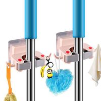 Storage Hooks Adhesive,Aulzaju Garage Garden Tool Organizer Wall Mounted Mop Broom Holder Hanger Cleaning Tools Gripper Waterproof Door Hook Heavy Duty Indoor Outdoor-2 Pack 4 Stickers(2 Pack, Pink)