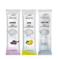 FabbPro Oshibori Moist Terry Cotton Refreshment Towels (75 Pack, 8 x 8 Inches) - White Pre-moistened 100% Cotton Towel to Use Hot or Cold – Unscented, Lemon & Lavender Scent – Bundle of 25 each