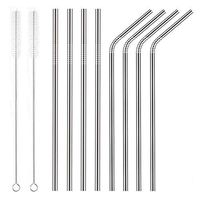 AUSAYE 8+2 Pack Stainless Steel Straws Ultra Long 8.5 Inch Drinking Metal Straws For For 20oz Tumblers Yeti 6mm Diameter Cold Beverage w/ 2 Cleaning Brushes)