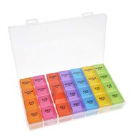 HuntGold Pill Organizer Case Pills Holder Container Monthly 28 Compartments with Air Tight Case 17.5×11×2.5cm Safety PP for Travel Use Iridescent Color Pack of 1