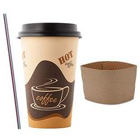(50 Sets) 16 oz Disposable Coffee Cups with Dome Lids and Sleeves, FREE BONUS Stirrers, Brown Paper Hot Cups with Travel Lids, To Go Coffee Cups for Latte, Cappuccino, Tea, Chocolate