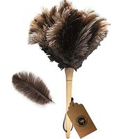 Ostrich Feather Duster,Feather Duster Fluffy Natural Genuine Ostrich Feathers with Wooden Handle and Eco-Friendly Reusable Handheld Ostrich Feather Duster Cleaning Supplies, Gray and Brown(Length 16")