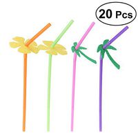 OULII 20pcs Cactus Hibiscus Flower Bendable Drinking Straws for Tropical Luau Hawaii Party Supplies Decorations (Assorted Color)