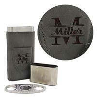 Custom Personalized Cigar Holder - Monogrammed Cigar Gift Case with Cutter (Gray)