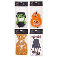 Clever Home Halloween Goodie Treat Bags with Twist Ties - 60 Cellophane Bags - Skeleton, Pumpkin, Frankenstein and Witch Legs