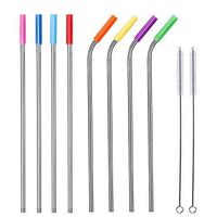 WuduStar Stainless Steel Metal Straws, 10.5 - Inch Reusable Straws for 20/30 oz Cups. With Anti - Cutting Mouth Silicone Sleeve and Cleaning Brush - 8 Pieces (4 Straight +4 Curved +2 Brushes)