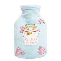 AGUIguo Hot Water Bottle with Cover, Cute Hamster Pattern Flannel Cover Sleeve 350ML Portable Hot Water Bag Hand Warmer for Pain Relief Hot and Cold Therapy,Blue