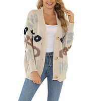 HNTDG Womens Print Cardigans V-Neck Casual Button Down Long Sleeve Knitted Sweater Loose Cover Up Cardigan Beige