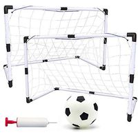 Fine 2-in-1 Assembly Soccer Goal, Portable Folding Kids Sports Football Door Set Football Gate with Soccer Ball and Pump Practice Scrimmage Game (White)