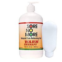 Sore No More Warm Therapy Natural Pain Relieving Gel with Free Travel Bottle - Muscle and Joint Pain Relief -32Oz
