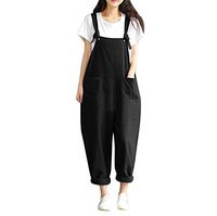 Meikosks Women's Solid Colors Jumpsuit Strap Belt Bib Loose Trousers Ladies Casual Overall Pants Black