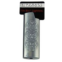 Embossed Lighter Case for BIC Lighters, Aircraft Aluminum, Lightweight & Durable - Skulls