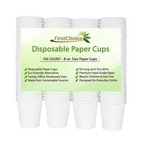 FirstChoice EcoNaturals Disposable White Paper Cups - 8oz - 100 Count - Plastic Cup Alternative