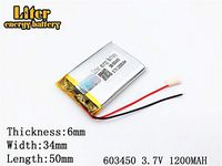 3.7V 1200mAh 603450 Lithium Polymer Ion Rechargeable Battery Lithium Polymer Li-Po Battery for MP4 GPS MP3 Bluetooth Stereo DIY Gift