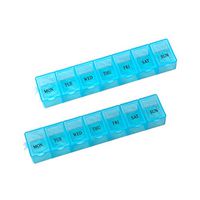 OUNONA 2pcs Weekly Pill Organizer,7 Slot Medicine Box Case Organizer Container (Blue)
