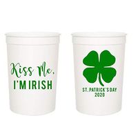 Kiss Me I'm Irish Party Cups - St Patty's Day Party Stadium Cups, 16oz - Set of 12 - Perfect for St Pattys Day Party - St Patrick's Day Accessories