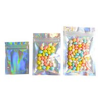 100 Pcs Hologram Aluminum Foil Zip Lock Bags Glitter Laser Plastic Mylar Pouch Food Storage Bags Moisture Proof Bags Keep Aroma Pouch (Transparent & Holograms Zip Lock, 14x20 cm(5.51"x7.87"))