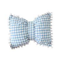 Rosiest Body Pillow Super Soft Cotton Bow Knot Cushion Bolster Pillow Cozy Wrinkle Fade Stain Resistant Sofa Back Cushion for Home (38x28cm) (Blue)